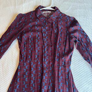 Reformation Long Sleeve Collared Hugh Dress in Marooned Size 8